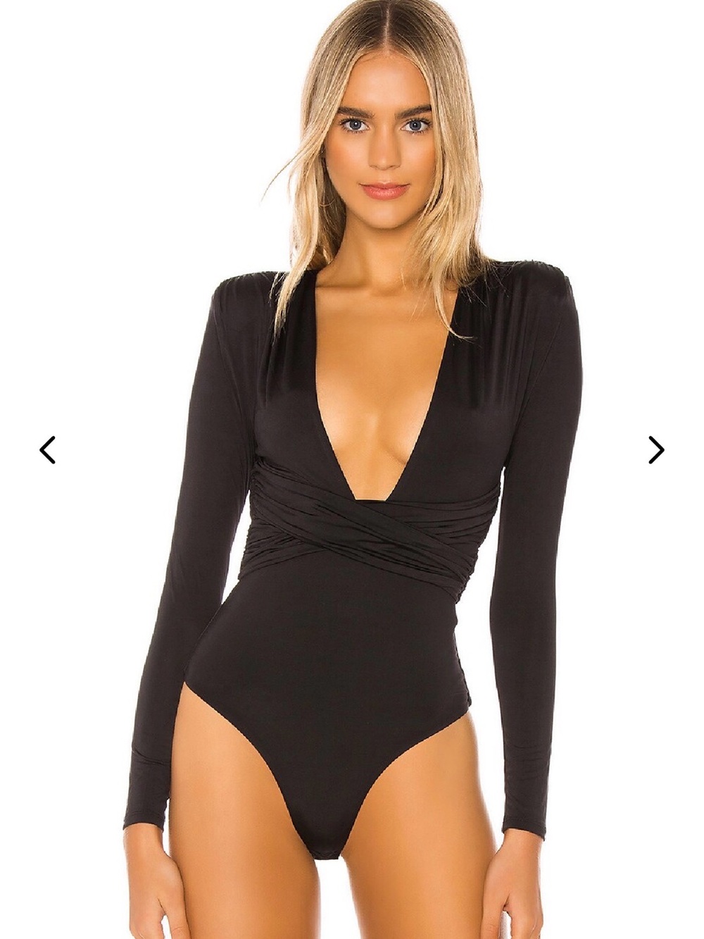 Lovers + Friends Black Long Sleeve Plunge One-Piece Bodysuit